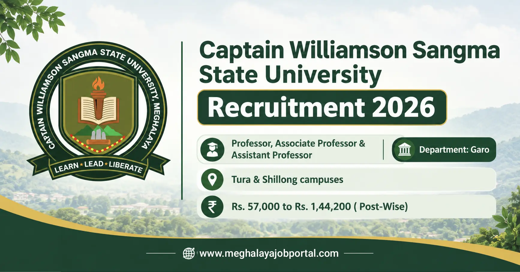Captain Williamson Sangma State University Recruitment 2026
